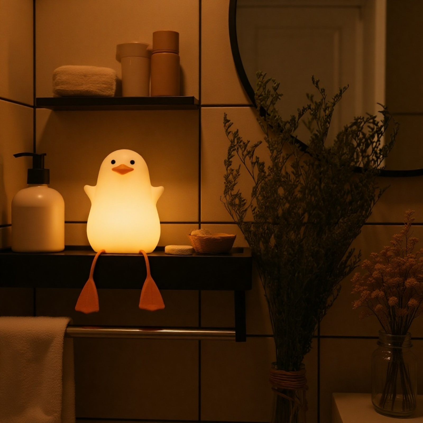  Silikonová pat lampička k posteli, roztomilé kachňátko, noční světlo