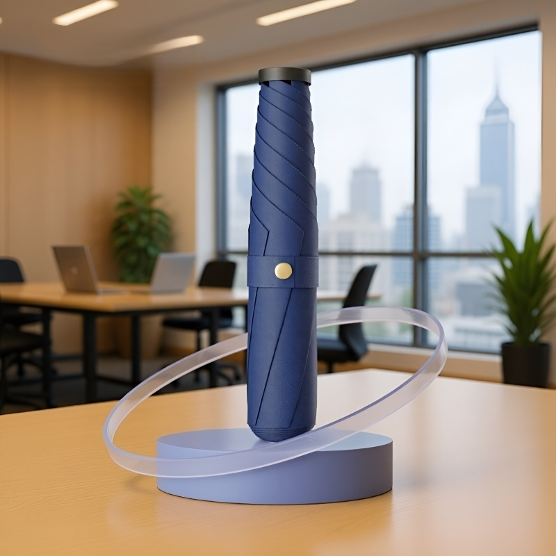 Ultra-lightweight, compact, portable three-fold black vinyl sun umbrella