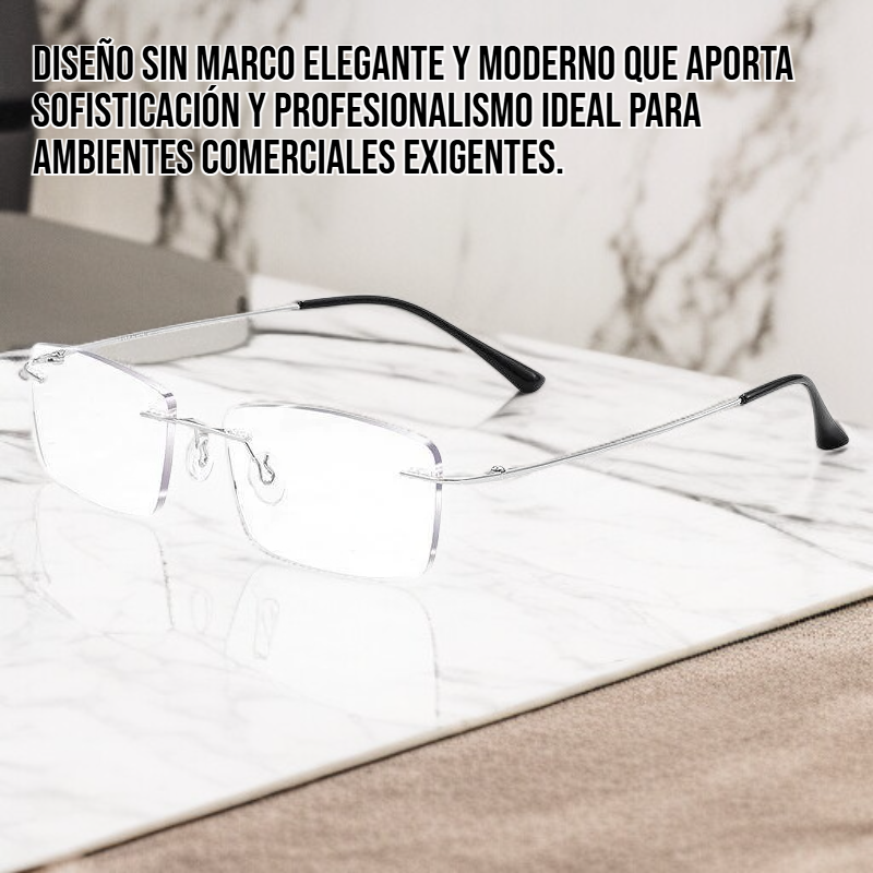 Gafas de lectura sin marco de alta gama con montura de titanio para uso comercial.