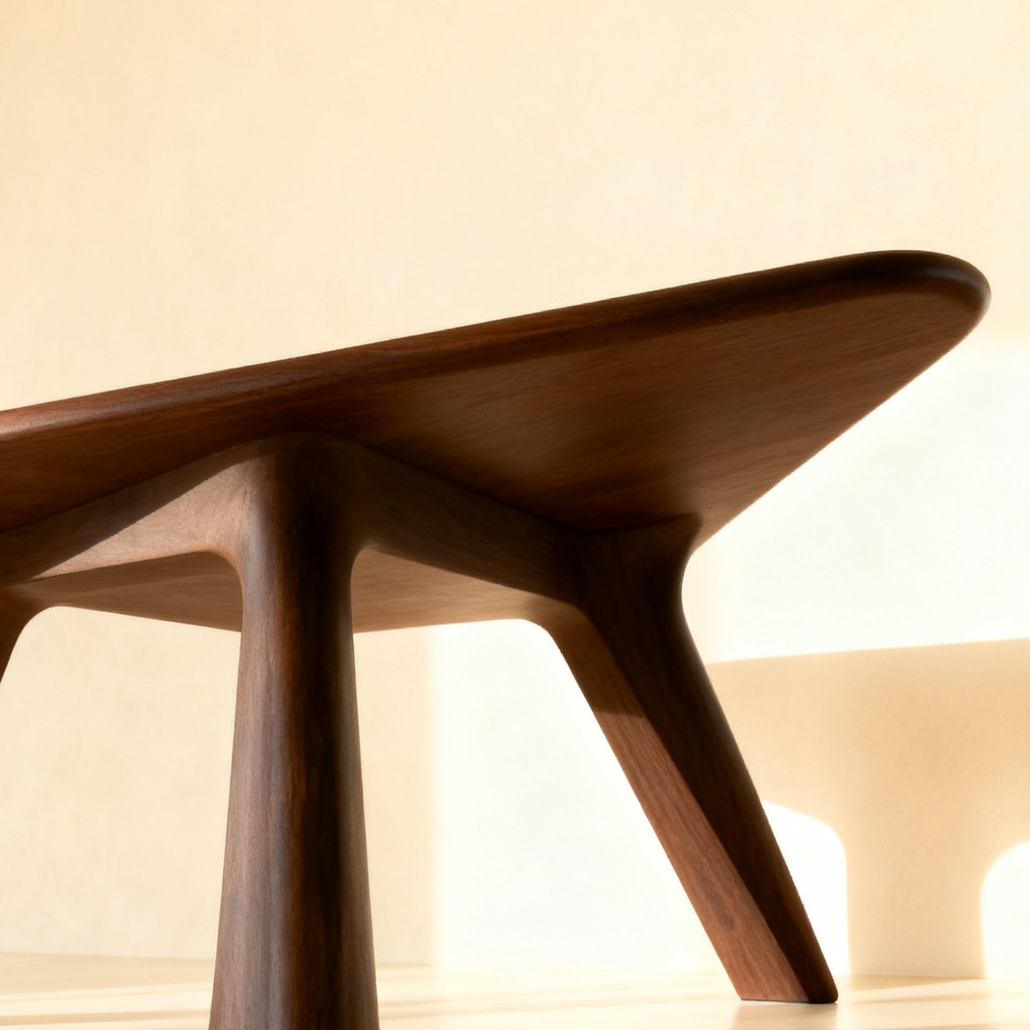 독특한 모양의 원목 테이블