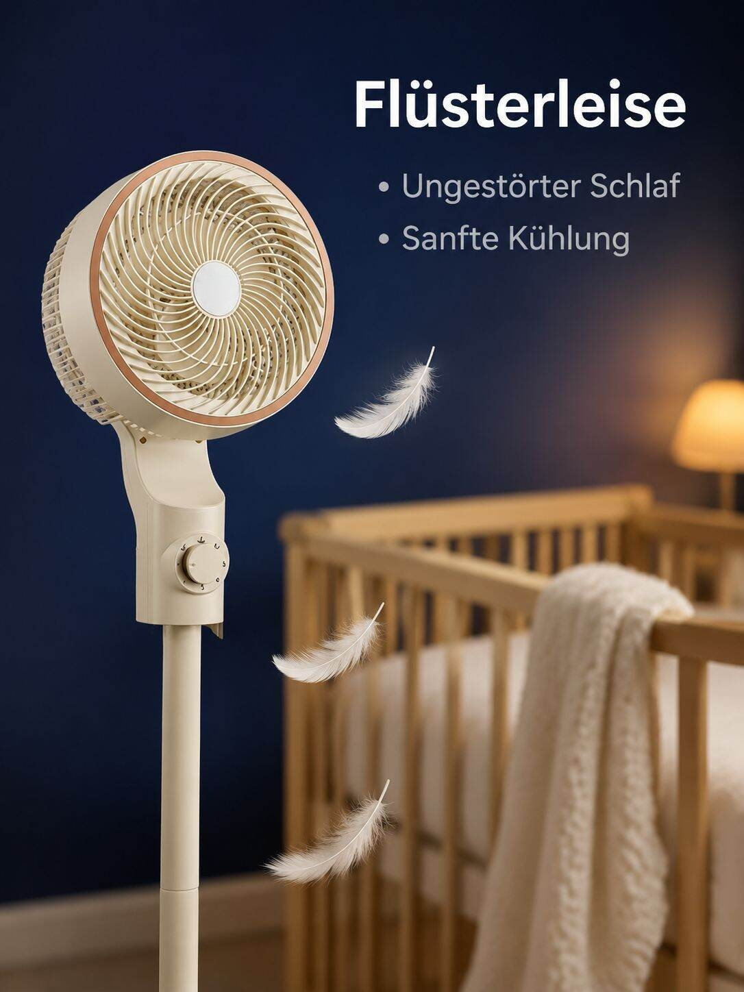 Leiser Standventilator für Zuhause und Büro, mit drei Stufen und starker Turbinenleistung