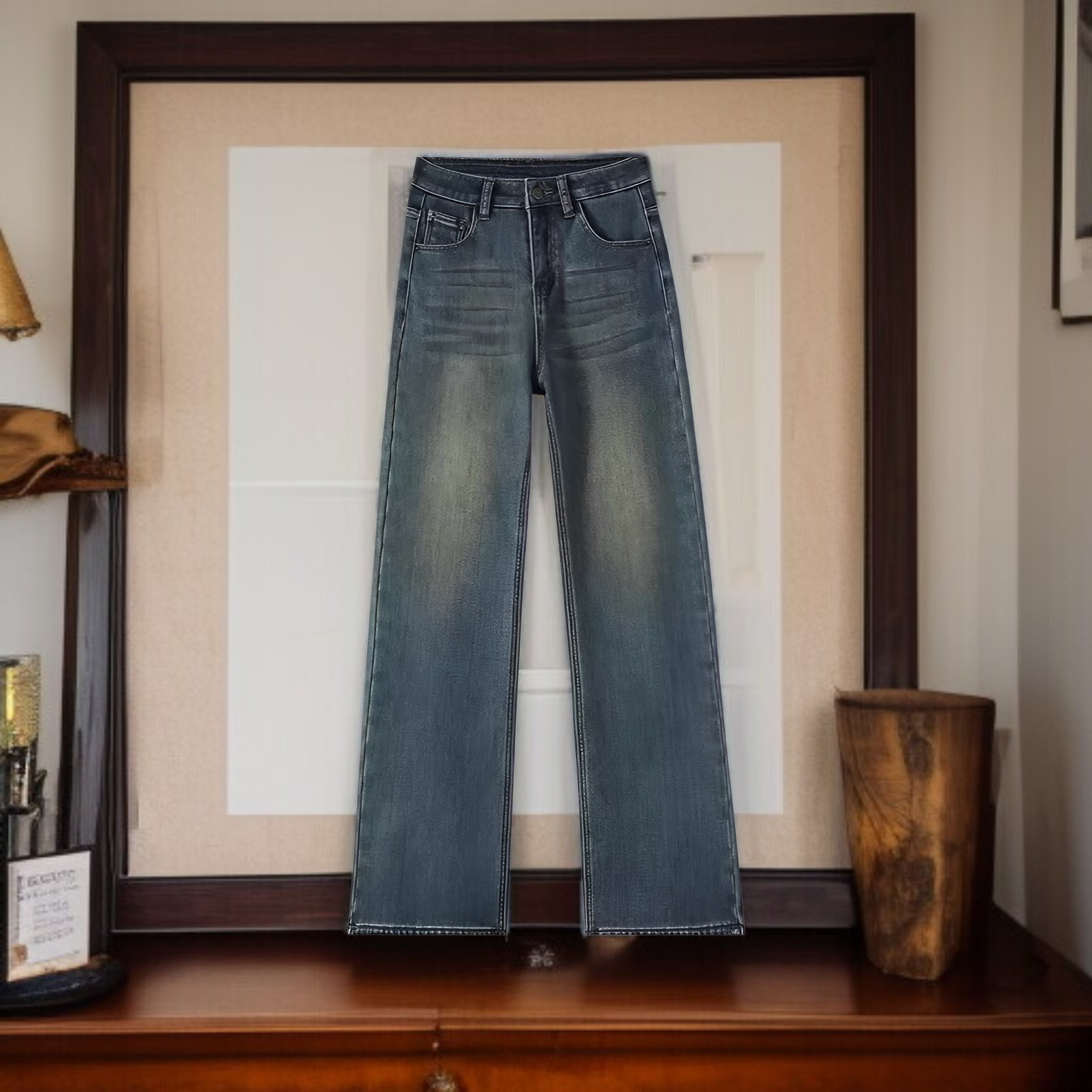 女性用ゆったりレトロワイドレッグクロッチカバージーンズ ナロー・スプリング・ハイウエスト・パデッド・ドラッグ・パンツ ジーンズゆったりワイドストレート股下カバー春秋トップス