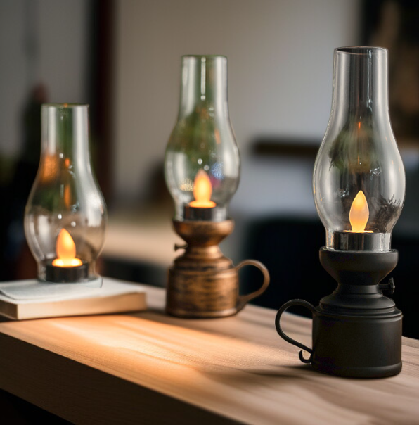 카페 인테리어에 배치된 등유 램프
