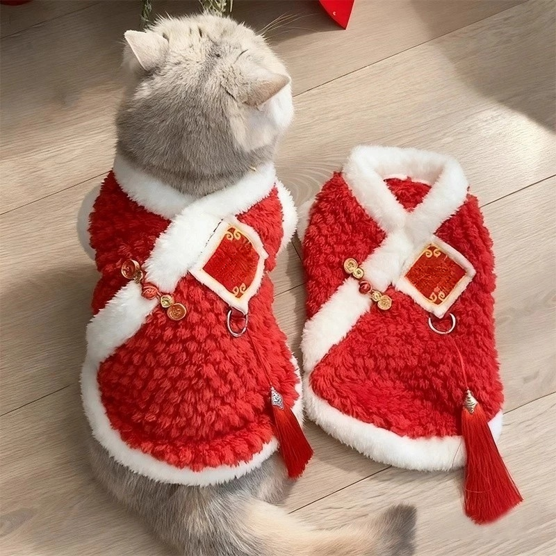 ชุดเดรสหนาสำหรับใส่ในบ้าน ลายแมว เหมาะสำหรับเทศกาลตรุษจีน