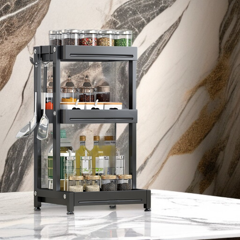 Multi-tiered storage rack for kitchen condiments