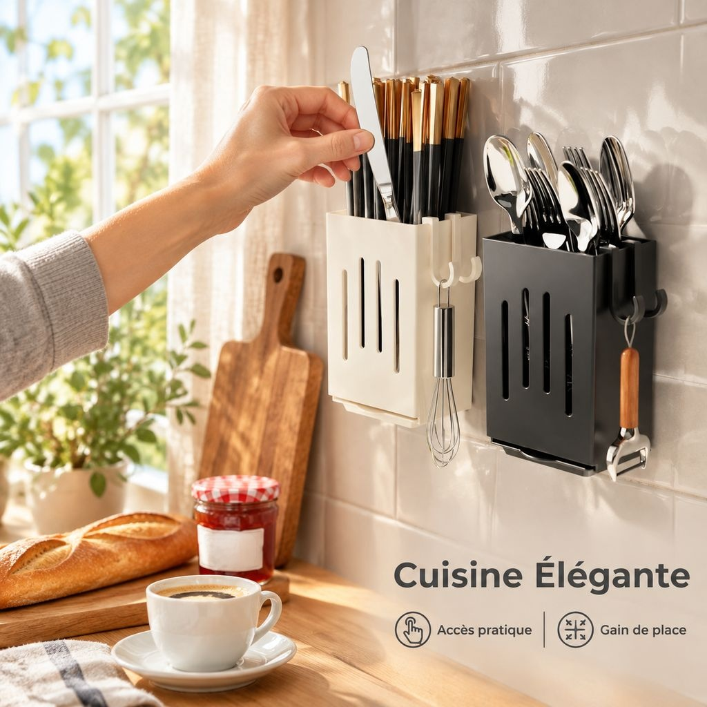 Porte-Couverts Mural Rangement Baguettes et Couteaux Cuisine