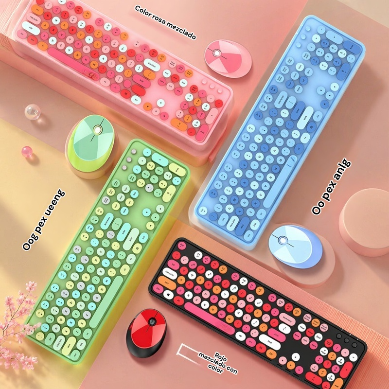 Juego de teclado y ratón inalámbrico 2.4G con teclado de colores tipo barra de labios
