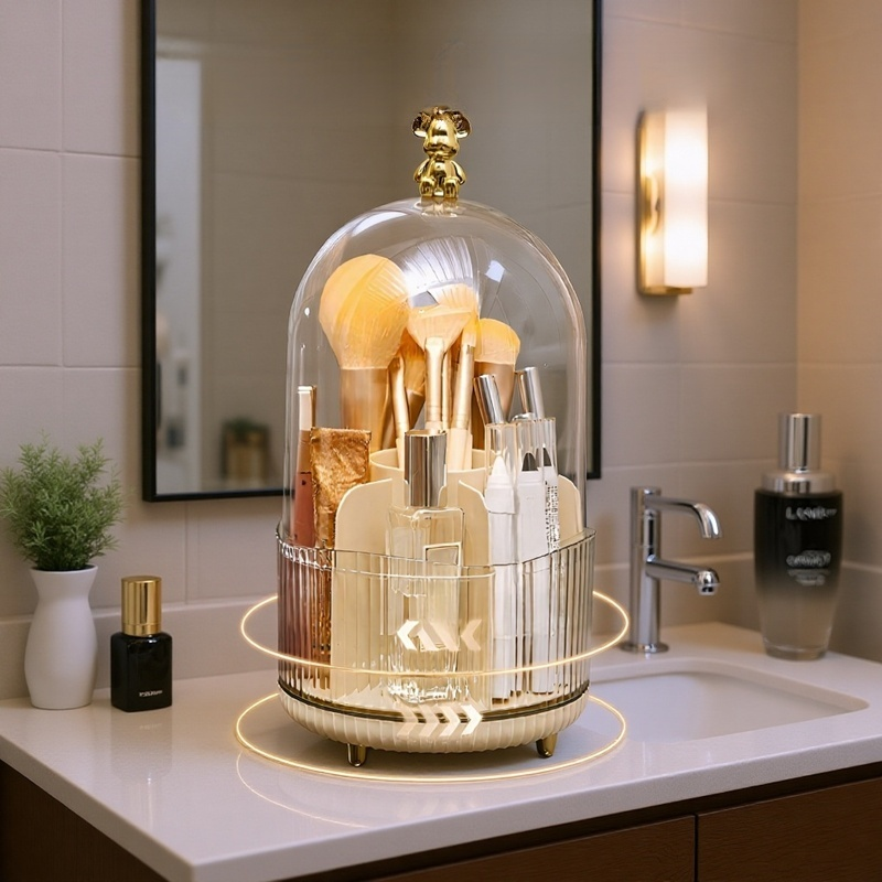 Organizador de maquillaje de escritorio, soporte rotatorio de oso para lápices de cejas,