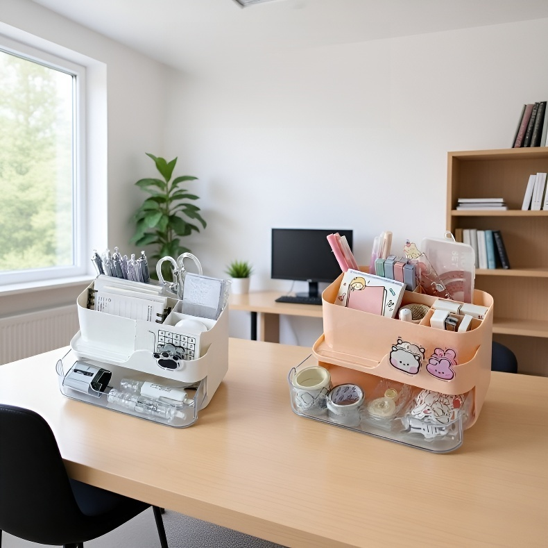 화장품 수납함에 립스틱 정리