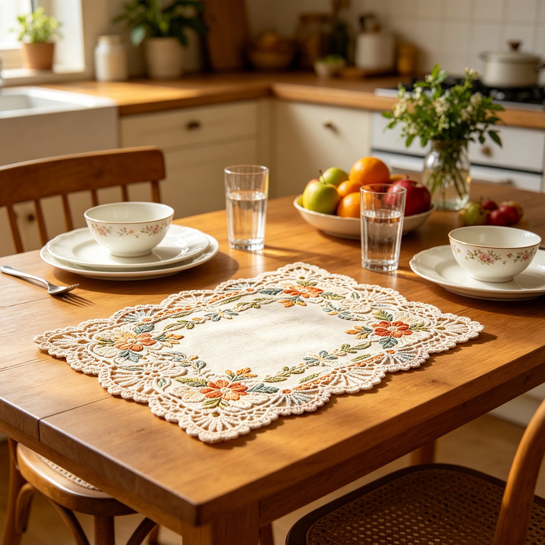 Tischsets mit Ji Mo-Spitze im Lu-Stickerei-Stil (4er-Set)