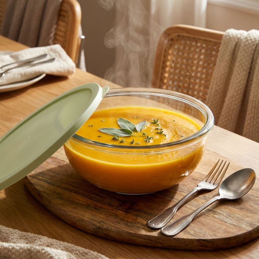 キッチンに置かれた大型ガラスボウル