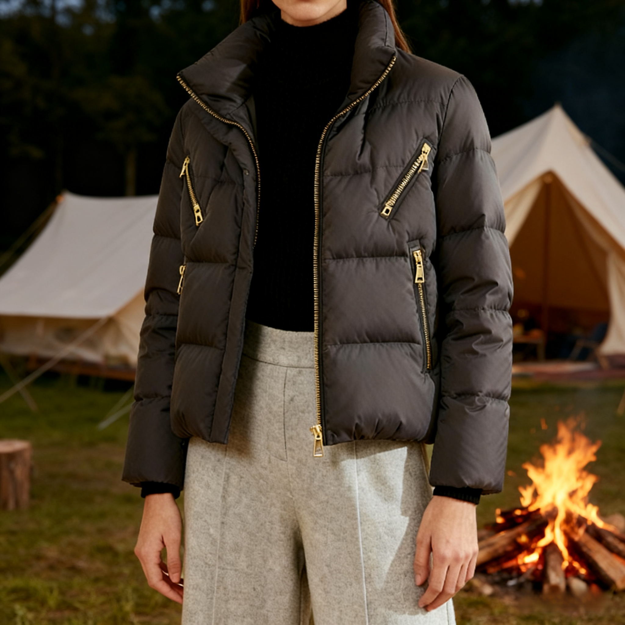 여성용 짧은 블랙 패딩 점퍼