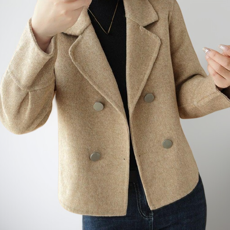 여성용 짧은 모직 코트, 작은 사이즈와 모직 슈트 칼라, 가을에 어울리는 우아한 모직 코트