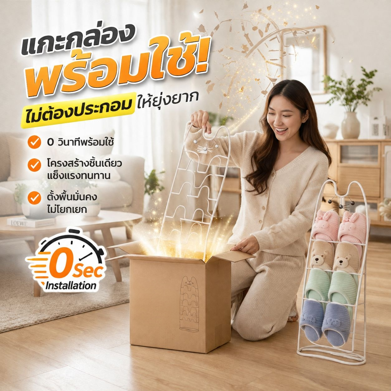 ชั้นวางรองเท้าแตะในบ้าน แบบหลายชั้น ไม่ต้องประกอบ ใช้วางและตากรองเท้า