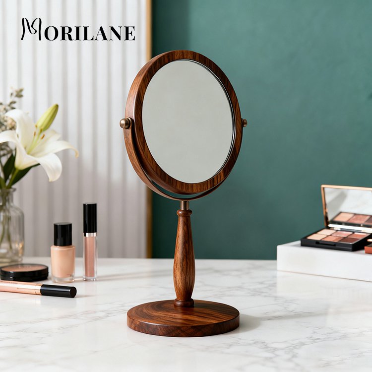 กระจกไม้ทรงกลมปรับได้