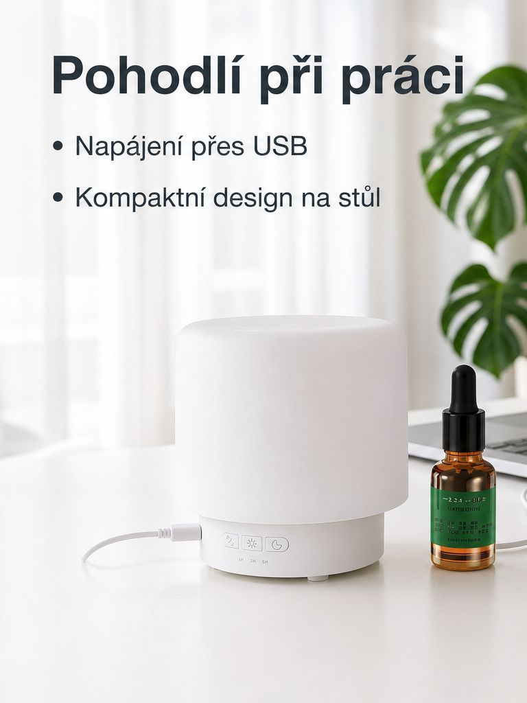 USB aroma zvlhčovač vzduchu s vícebarevným světlem, stolní přístroj pro atmosféru ložnice