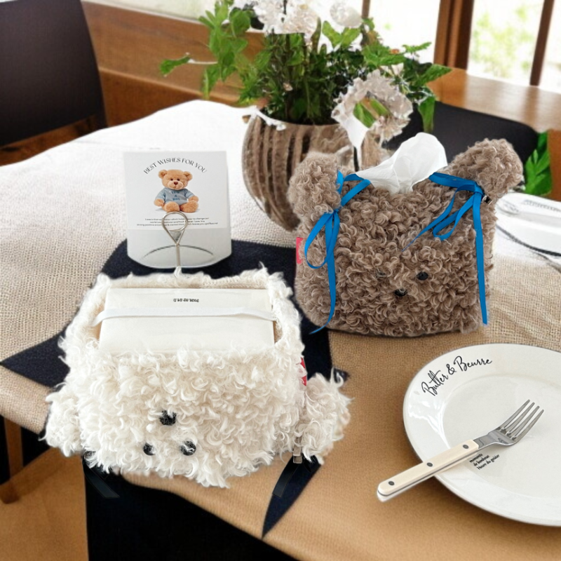 귀여운 강아지 티슈 케이스 여 가정용 거실 탁상 장식 뽀글이 귀여운 티슈 케이스