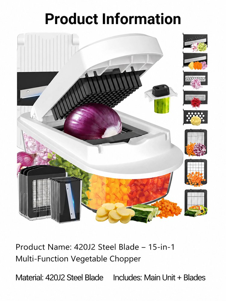 【420J2 Sharp Blade】15-in-1 Multifunctional Vegetable Cutter