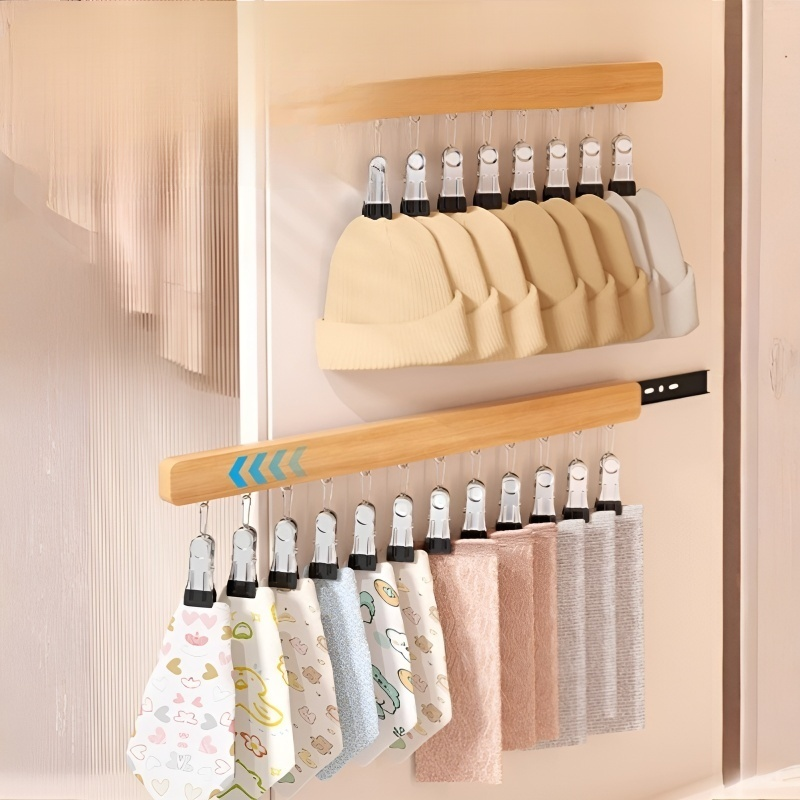 Household retractable slide solid wood clothes hanger