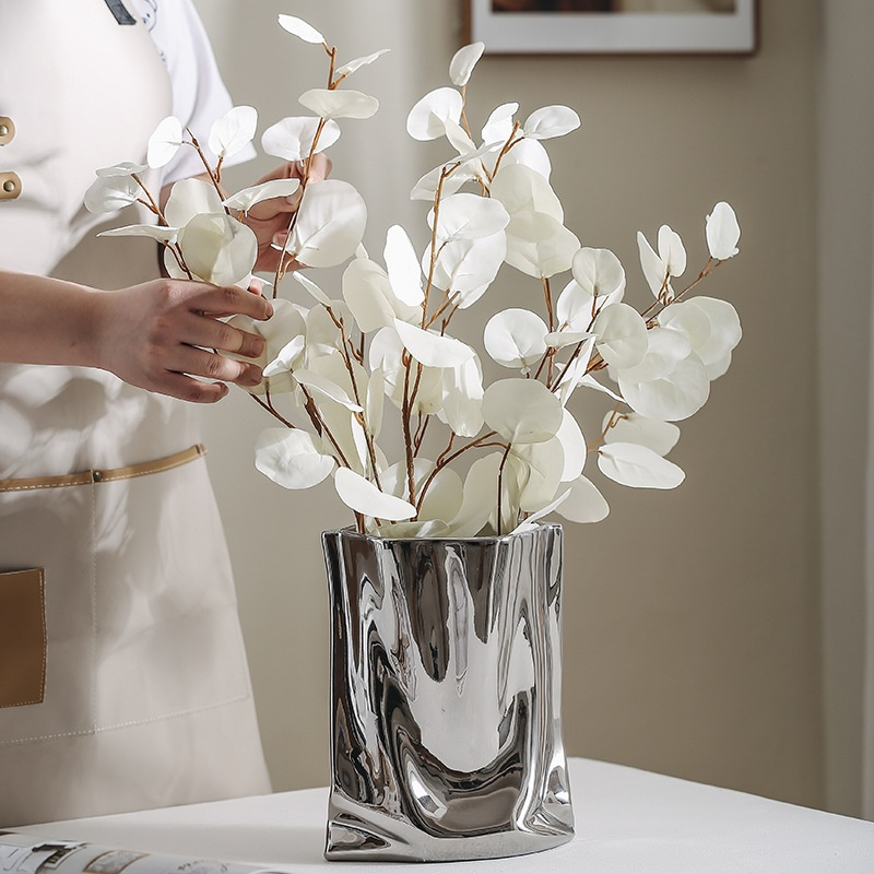 Silver Faux Flower Vase Decoration