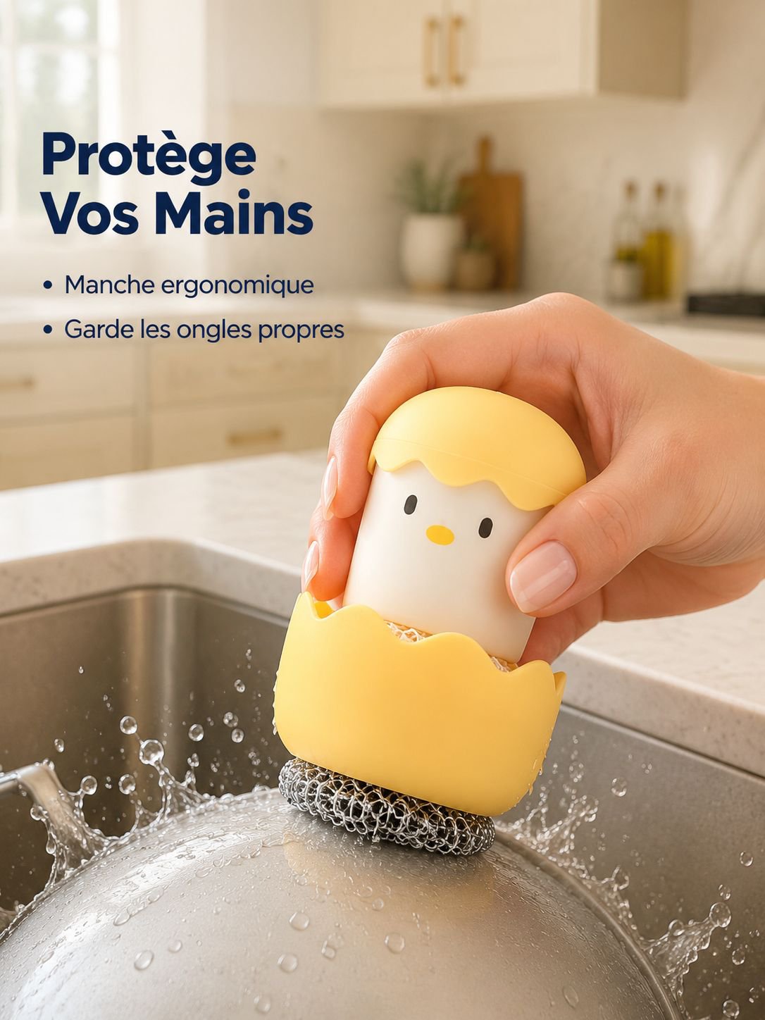 Brosse de cuisine en forme de coquille d'œuf, boule en acier inoxydable, ne s'effiloche pas