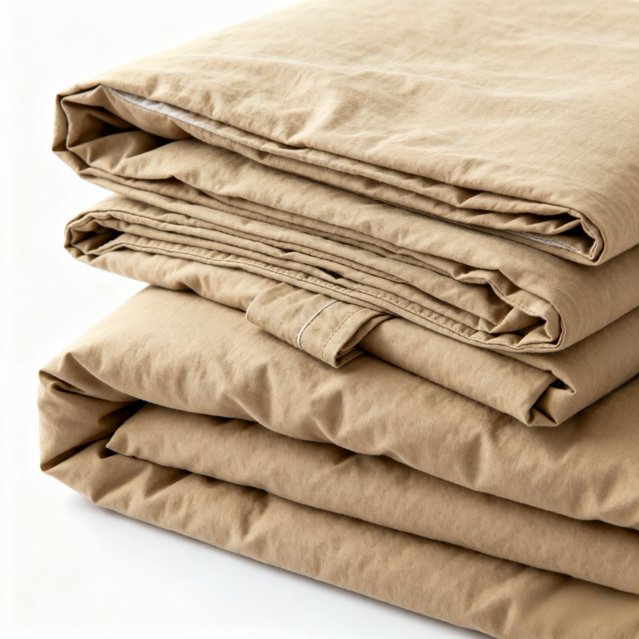 Detail povlečení z bavlny ve světlé khaki barvě