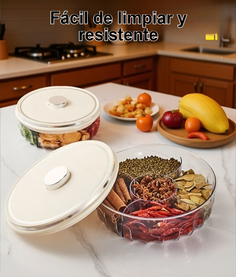 Recipiente hermético transparente para condimentos en la cocina