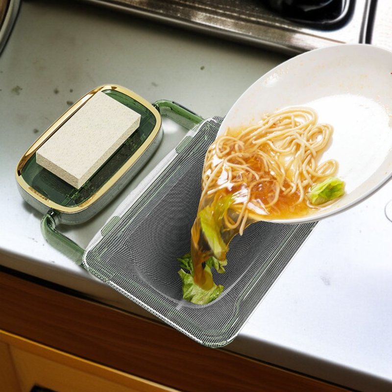 ตะแกรงกรองขยะในอ่างล้างจานพร้อมถุงตาข่ายกรองเศษอาหาร