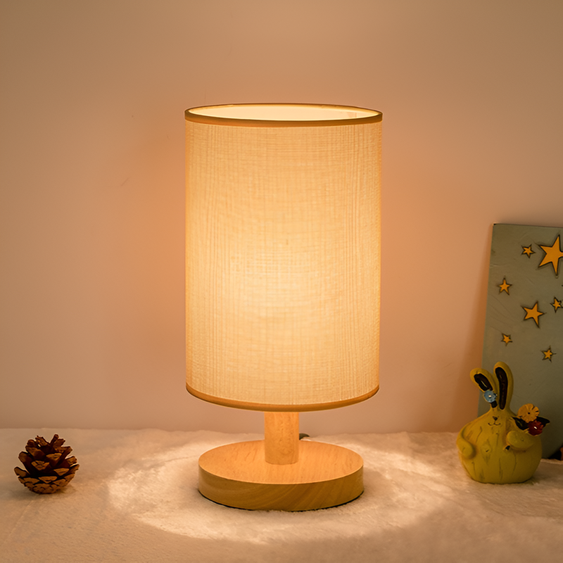 Solid Wood Table Lamp with Fabric Lampshade