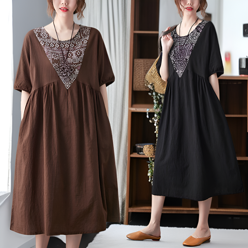 夏用レディースルーズワンピース 中年のお母さん専用ウエストワンピース