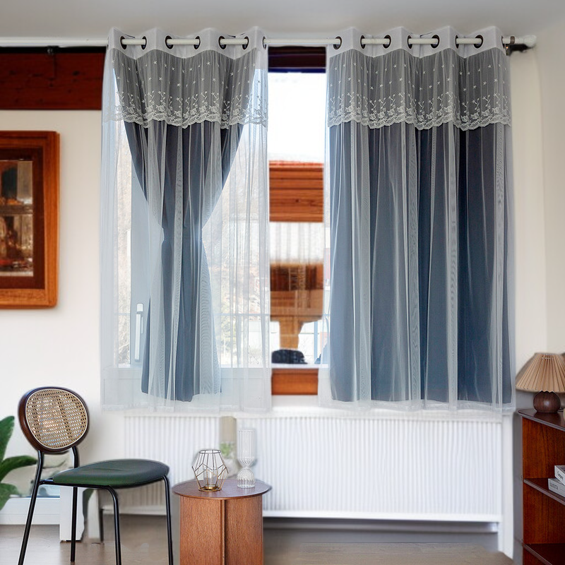 침실 바닥 커튼 두꺼운 커튼 화이트 거실 발코니 플로어 완제품 백사 십자 마사 커튼