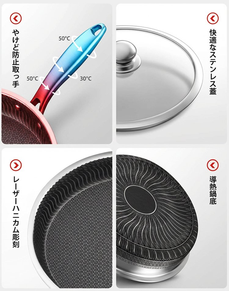 【越後·百年金物の傑作】ハニカム構造で焦げ付かないステンレスフライパン|SGマーク取得・有害物質ゼロ|熱伝導率7.5倍・光熱費節約・耐久20年✨