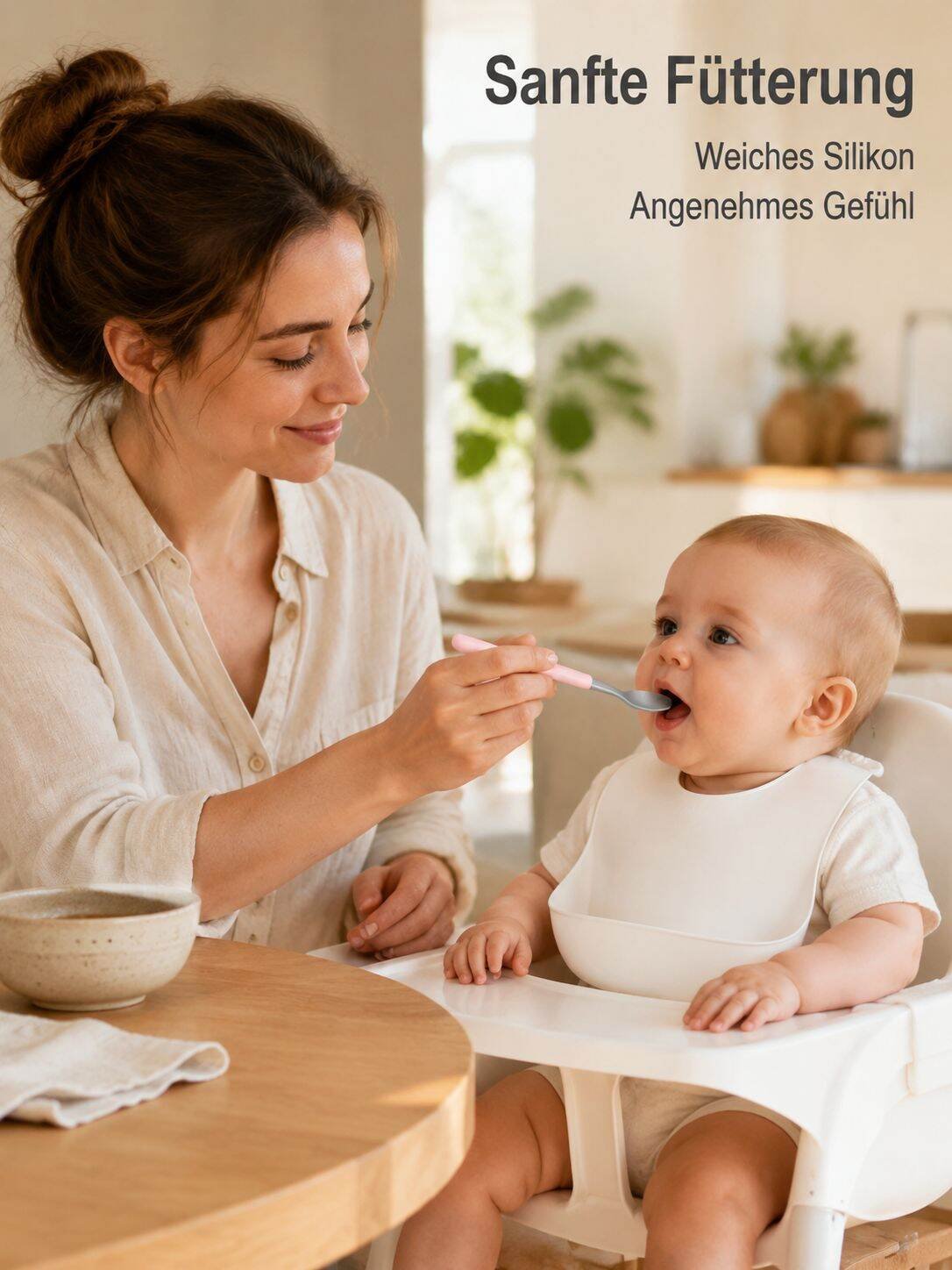 Baby-Löffel mit Silikonhülle, Edelstahl, für Beikost, mit weichen und harten Enden