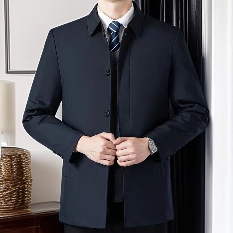 중년 남성용 비즈니스 칼라 자켓 겨울용 두꺼운 점퍼