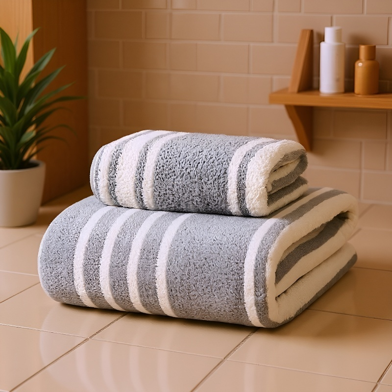 산호 플리스 스트라이프 흡수성 및 보푸라기 없는 타월