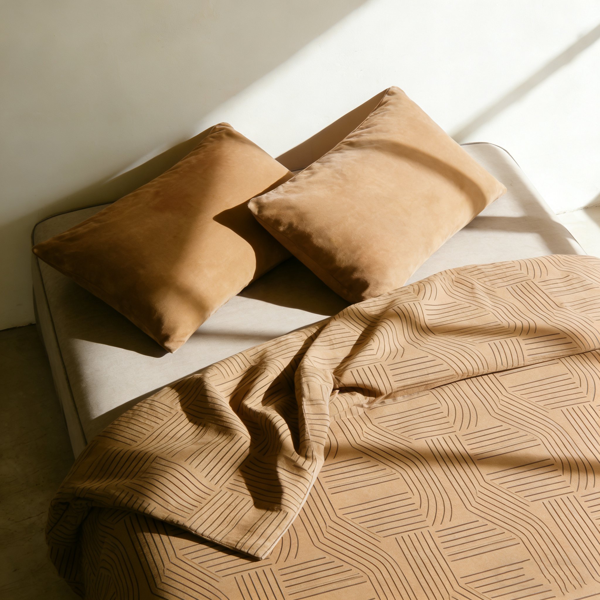 Detalle del tejido suave de las sábanas de cuatro piezas