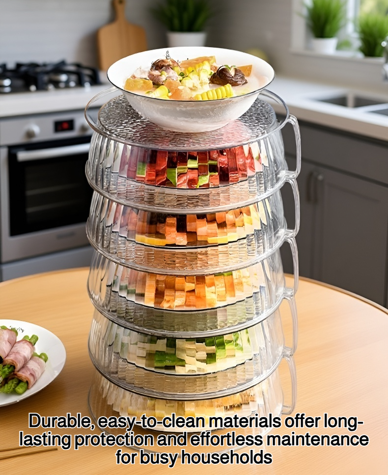 Multifunctional fly-proof food cover in use on dining table