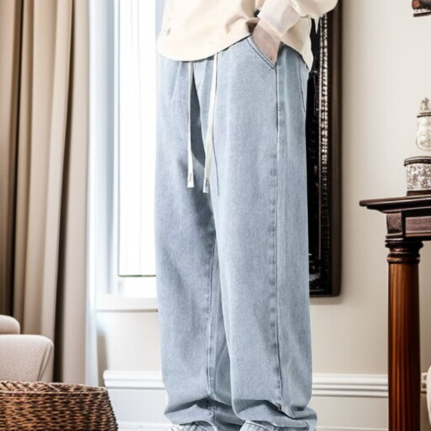 メンズアメリカンウォッシュジーンズ、ルーズストレート、トレンドブランドワイドパンツ、アメリカンハイストリート万能カジュアルロングパンツ