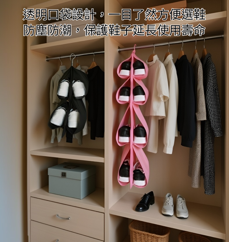 鞋子收納掛袋節省空間效果