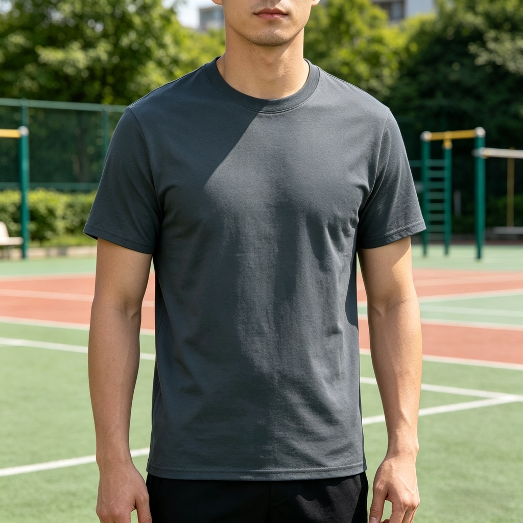 男性用クルーネック吸汗通気プリントスポーツシャツ