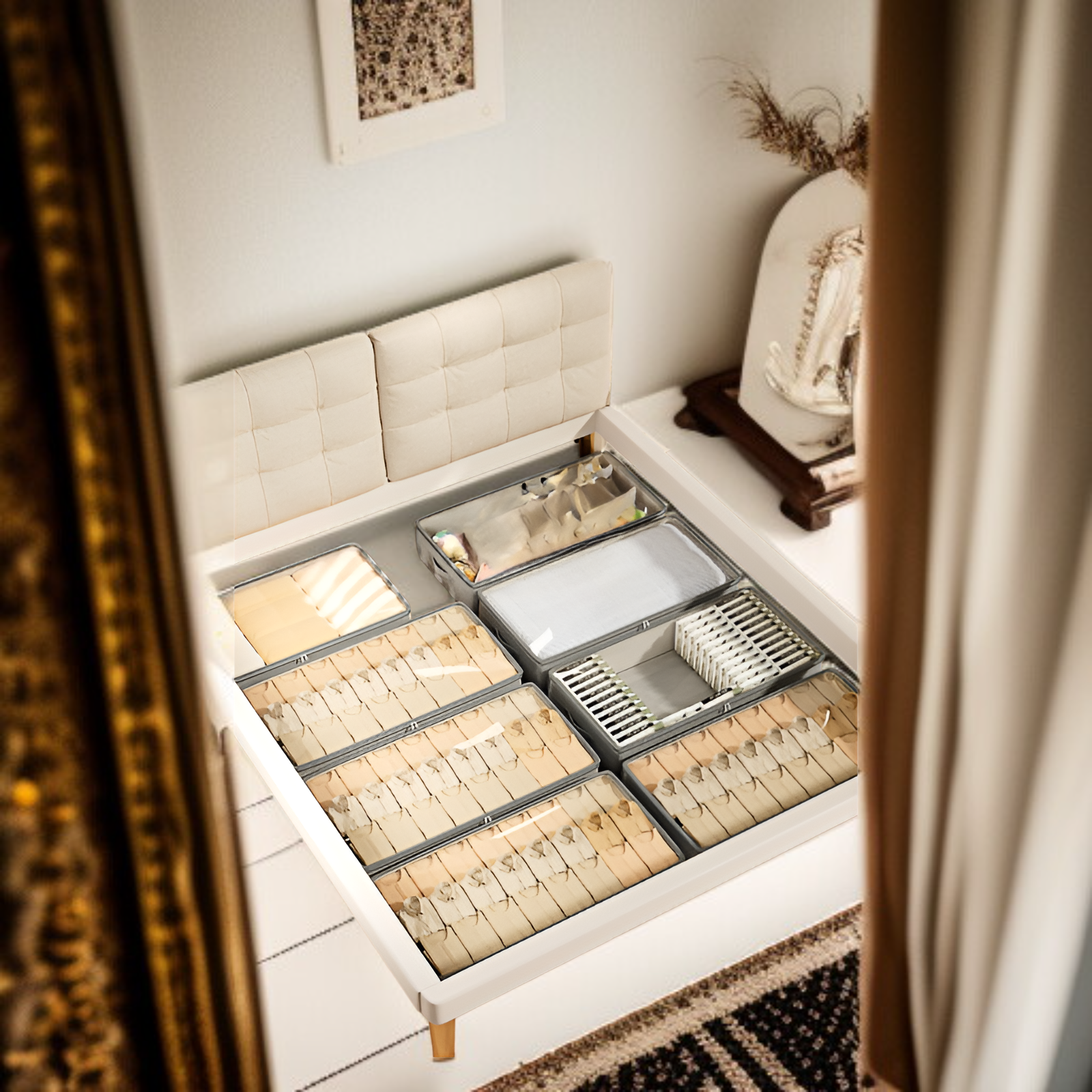 Organizador debajo de la cama para ropa, caja de almacenamiento