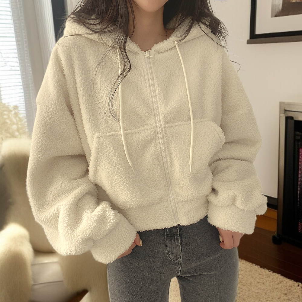 여성용 램스킨 후드 스웨트셔츠 재킷