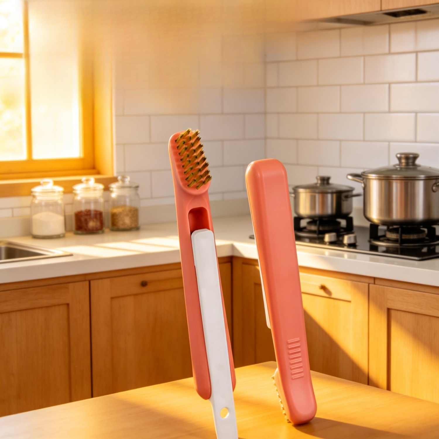 Uso del cepillo en rincones complicados de la cocina