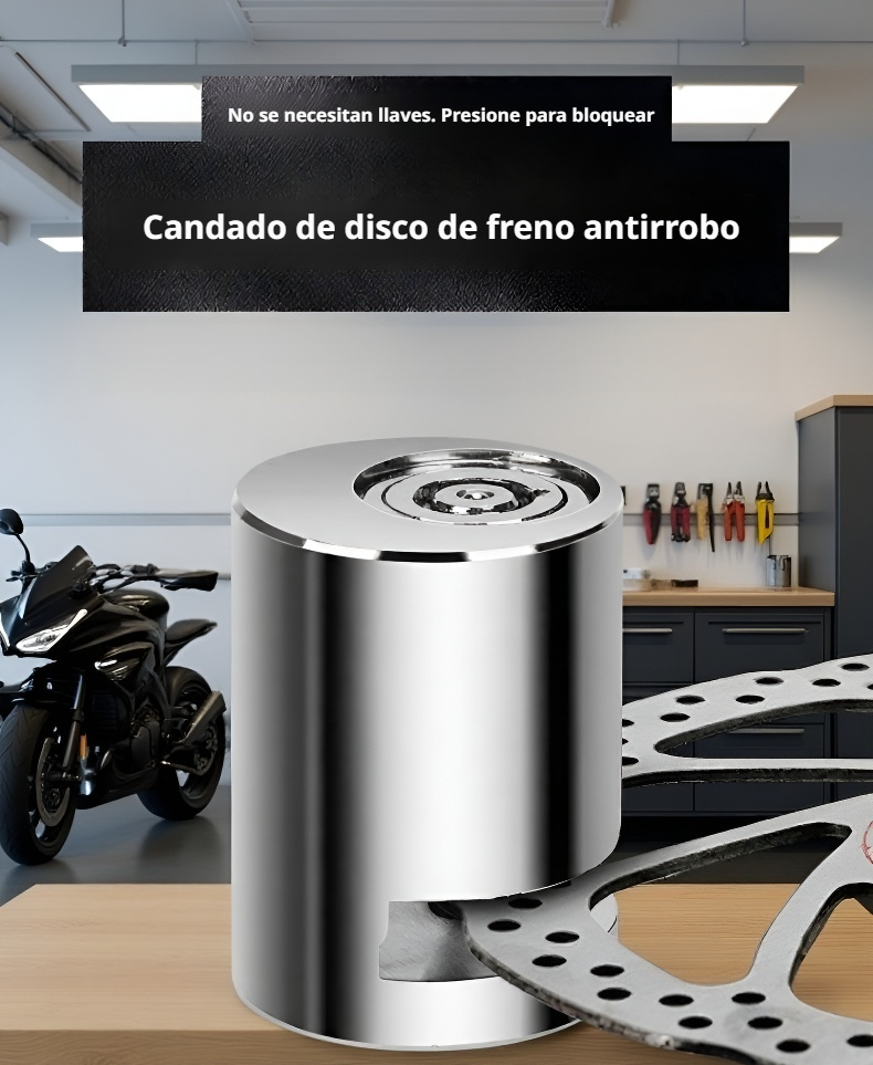 Cerradura de freno de disco instalada en una moto