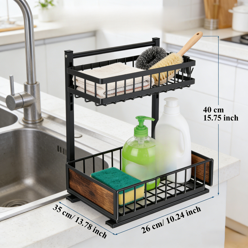 Home Under Sink Storage Rack, Punch-free Double-layer Drawer Organizer, 