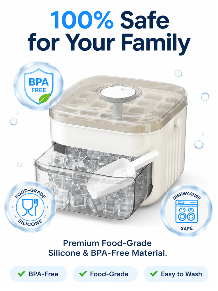 No dirty hands — large-capacity ice maker with a free ice scoop included.