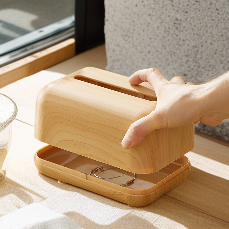 可愛い木製ティッシュボックス 自動高さ調整機能付き マグネット式開閉 北欧スタイル