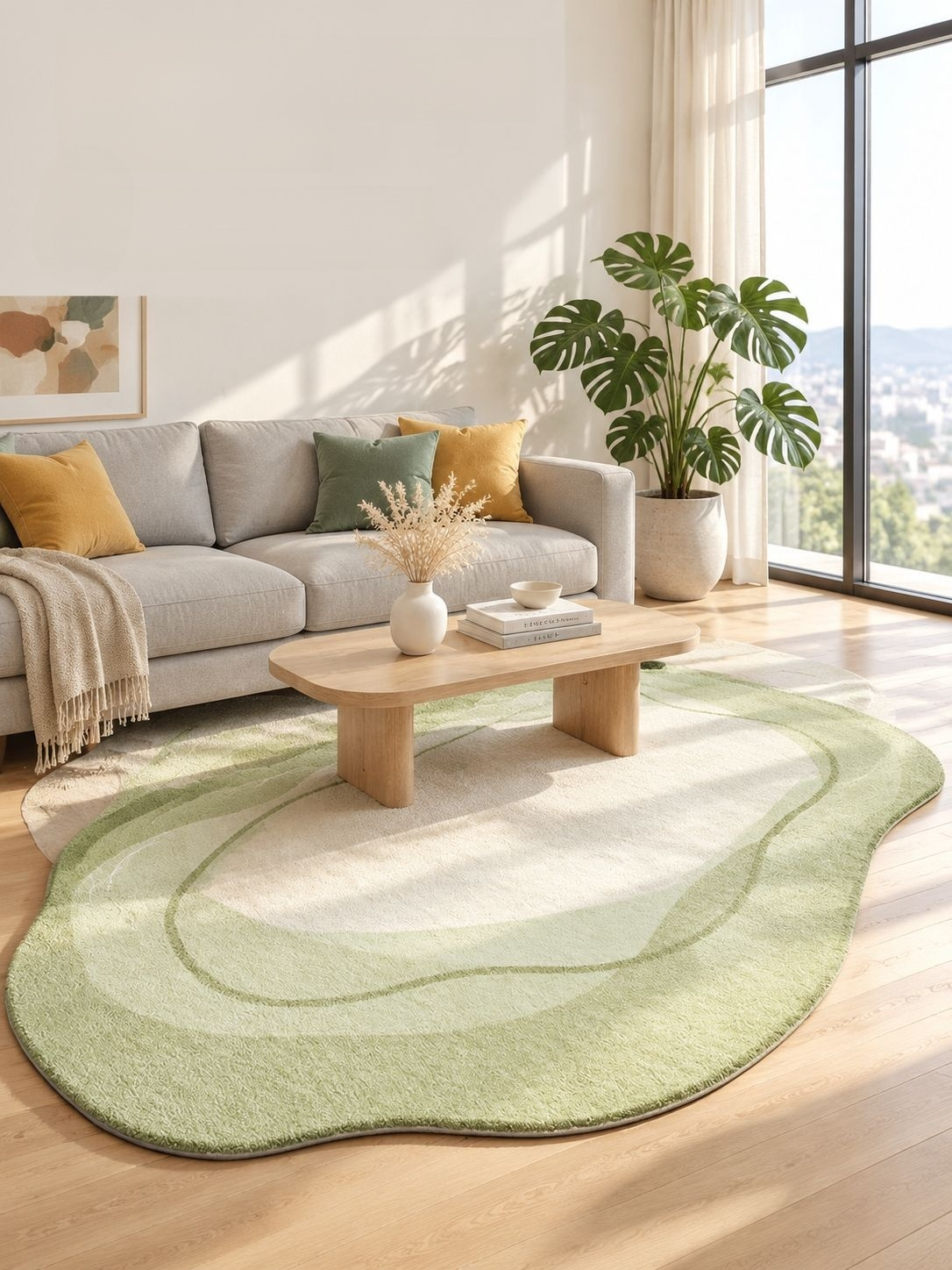 Alfombra de cachemira sencilla color crema para sala de estar/dormitorio, antideslizante y resistent