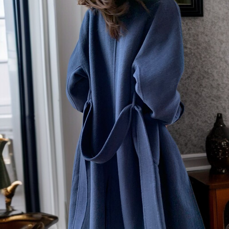 프리미엄 무릎 오버코트 루즈핏 빅사이즈 하프 모직 코트 날씬해 보이는 여성 프리미엄 모직 코트