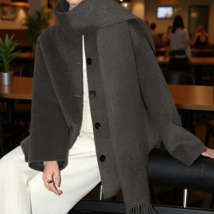 여성 가을 겨울 아우터 햅번 코트 코디 머플러 집업 모직 코트